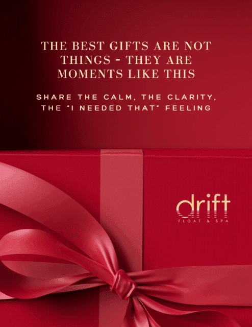 Greenville Holiday Gift Card Specials - Gift An Experience. Image of red package and luxury red background. Perfect for those you love who love wellness.